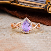 Dazzling 3 - Prong Pear-Cut Natural Amethyst Engagement Ring
